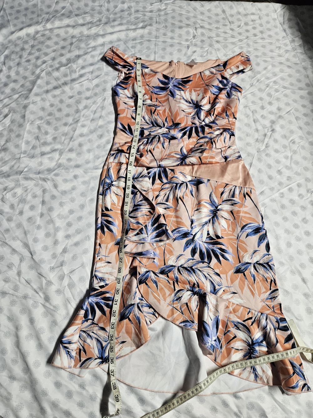 VENUS Peach and Blue Floral Off-Shoulder High-Low Dress - Picture 3 of 8